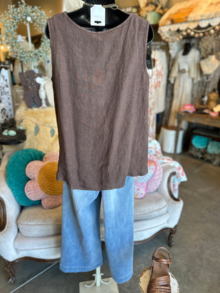 Linen Tank Top in Camel, Black, Khaki or Brown