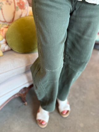 Dark Olive Barrel Leg Jean