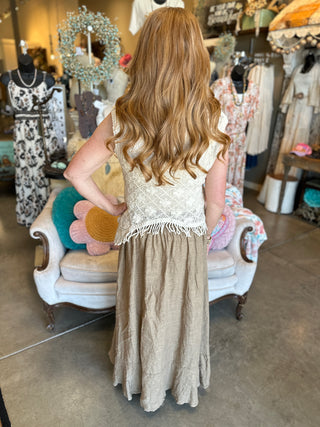 Beige Fringe Hem Crochet Tank Top
