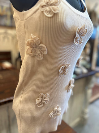 Flower Patch Knitted Tank Top in White or Tan