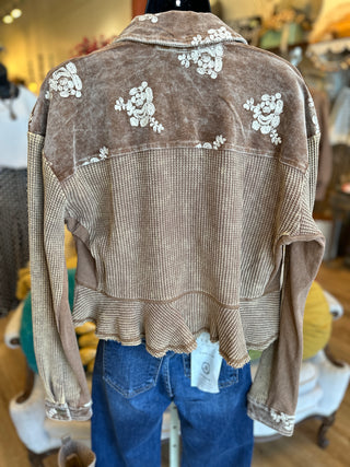 Washed Toffee Embroidered Jacket