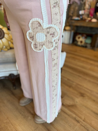 Mauve Flower Patch Terry Knit Pant