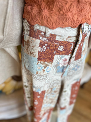 Patchwork Print Wide-Leg Pants