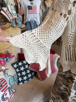 Beige Crochet 3/4 Sleeve Top