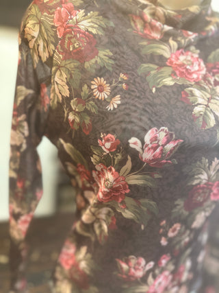 Brown Floral Mesh Top