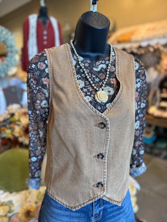 Brown Floral Mesh Top