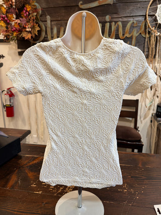 Jacquard Floral Seamless Top in Black, Brown and Ivory