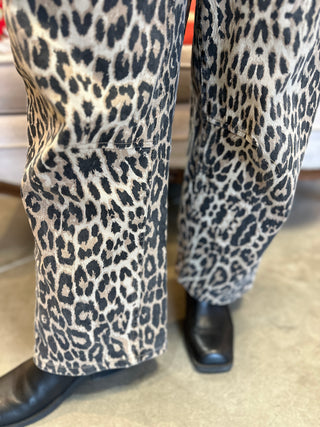 Leopard Tie Waist Barrel Jeans
