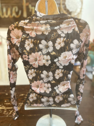 Black Floral Mesh Top