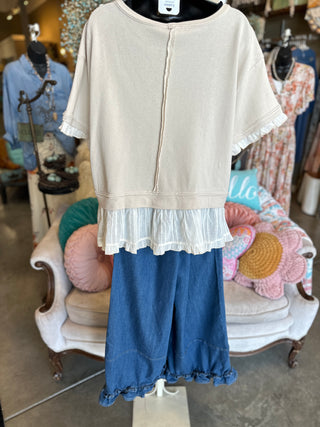 Natural Ruffle Layered Terry Top