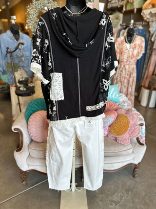 Risen Slouchy Floral Patch Pants in Cream