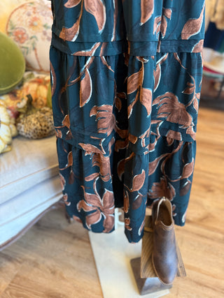 Teal Green Floral Print Midi Dress