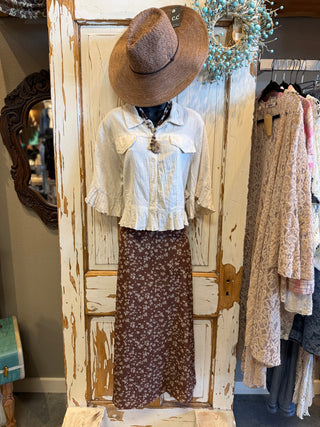 Brown Floral Print Skirt