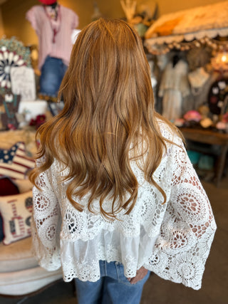White 3/4 Sleeve Crochet Top