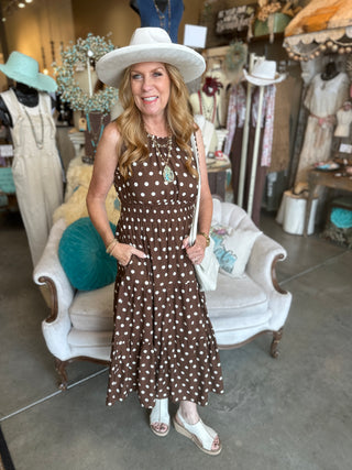 Brown Polka Dot Midi Dress