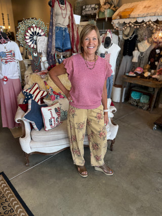 Pink or Natural Eyelet Sleeve Sweater