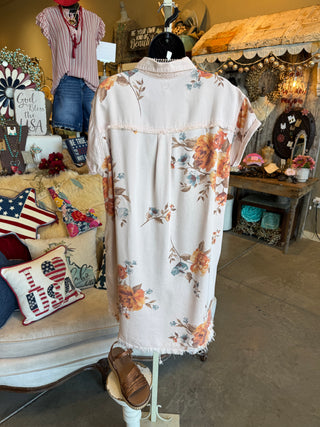 Printed Washed Twill Shirt Dress in Rose, Sage or Taupe