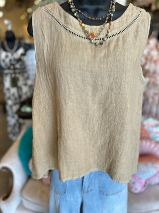 Linen Tank Top in Camel, Black, Khaki or Brown