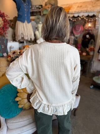 Ivory Contrasting Ruffle Top