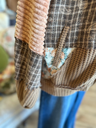 Brown or Marsala Patchwork Jacket with Hood