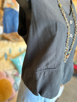 Cotton Linen Blend Vest in Black or Tan