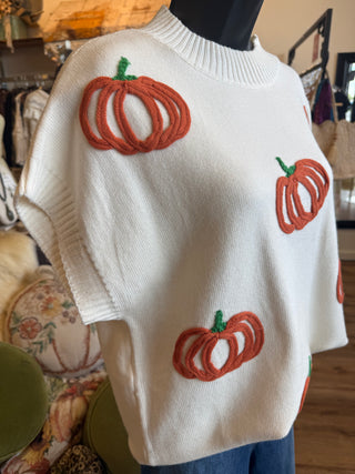 Pumpkin Embroidery Sweater Vest