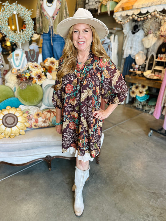 Brown Floral Mini Dress