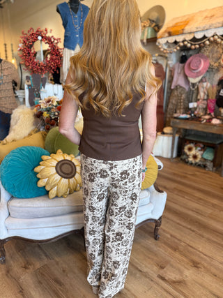 Brown and Cream Rose Print Jean