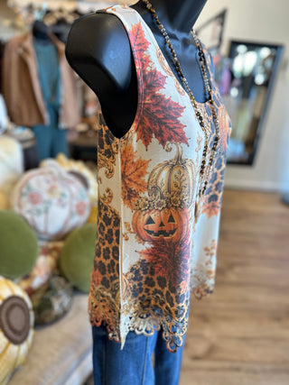 Leopard Pumpkin Lace Tank Top