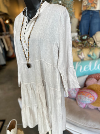 Tiered Linen Dress in Beige, Duck Green or Khaki