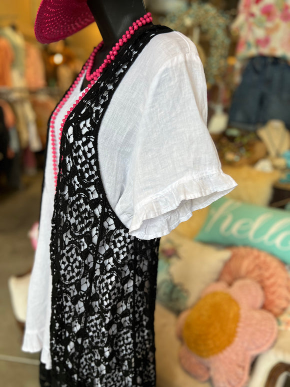 White Linen Ruffle Top