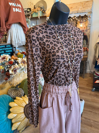 Taupe Leopard Print Mesh Top
