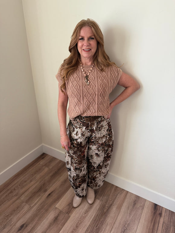Brown Tapestry Barrel Pant