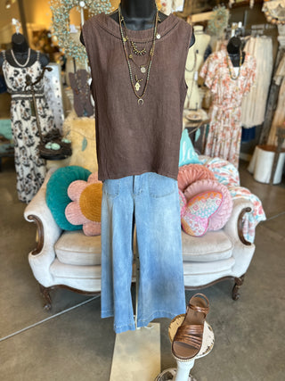 Linen Tank Top in Camel, Black, Khaki or Brown