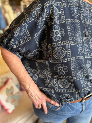 Navy Floral Patchwork Top