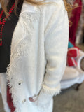 Ivory Long Cardigan with Shaggy Trim