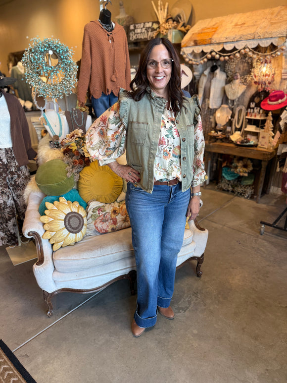 Olive Stitch Detail Ruffle Vest