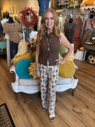 Brown and Cream Rose Print Jean