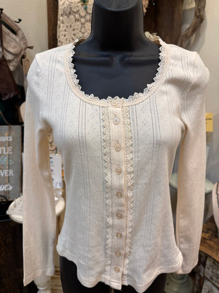 Cream Pointelle Knit Top