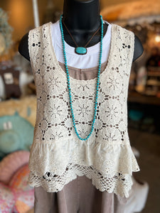 Natural Crochet and Eyelet Tank