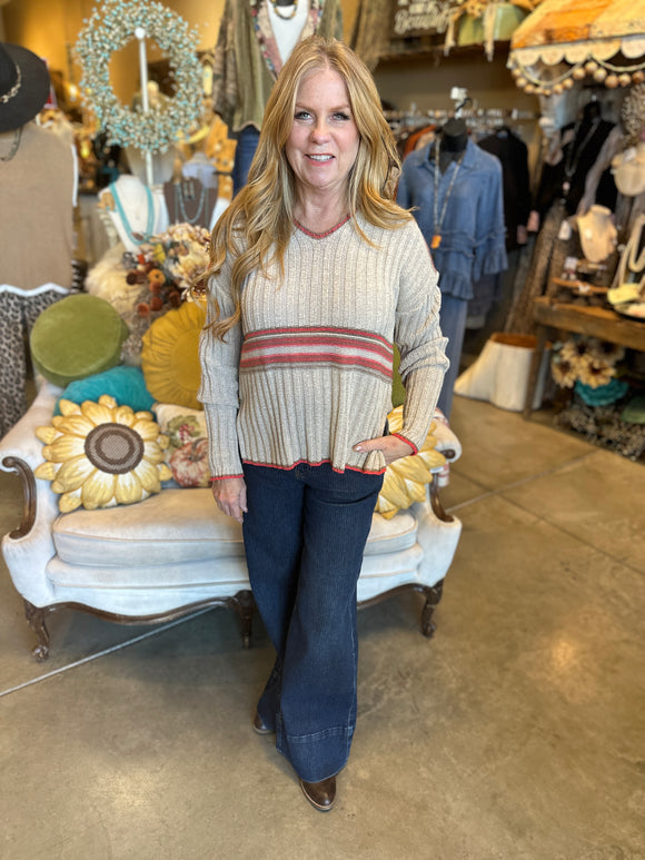 Khaki Knit Striped Sweater