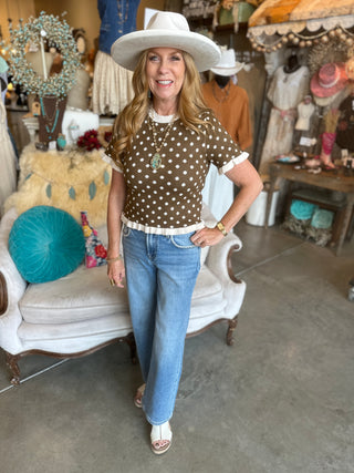Brown Polka Dot Ruffled Sweater