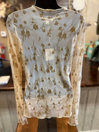 Plum, Teal or Latte Mesh Floral Top
