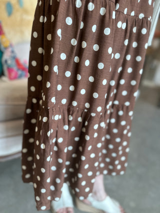 Brown Polka Dot Midi Dress