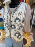 Blue Floral Embroidery Sweater Vest
