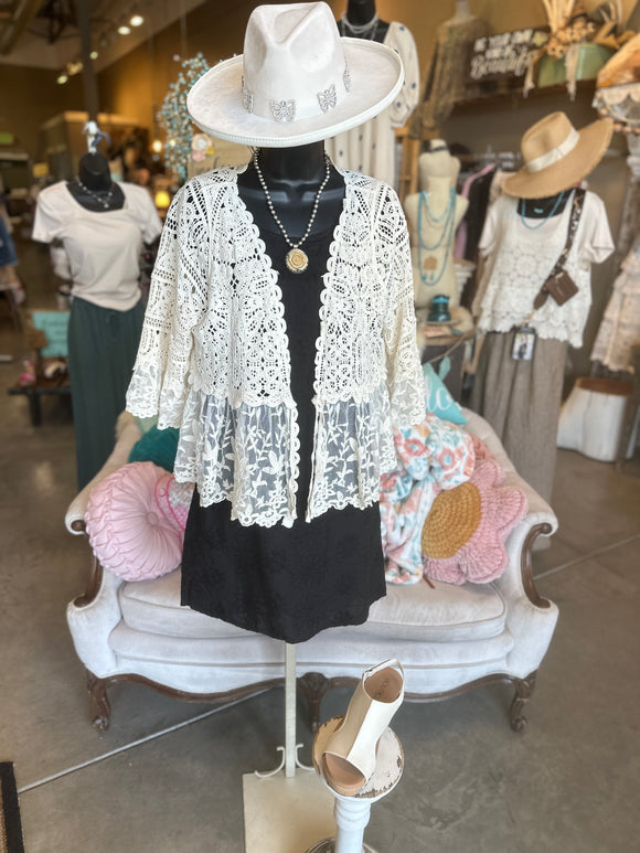 Natural or White Crochet and Lace Cardi