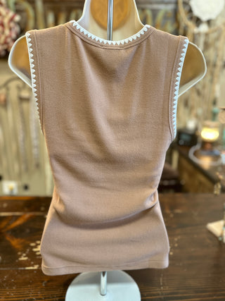 Ribbed Sleeveless Top in Black, Caramel and Oatmeal