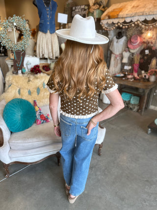 Brown Polka Dot Ruffled Sweater