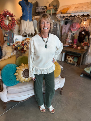 Ivory Contrasting Ruffle Top