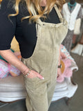 Tie Strap Twill Overalls in Denim, Light Camel and Violet
